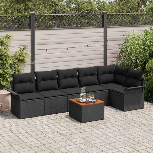 Garten-Sofa-Set mit Kissen mit Speicher 7 pcs Schwarz