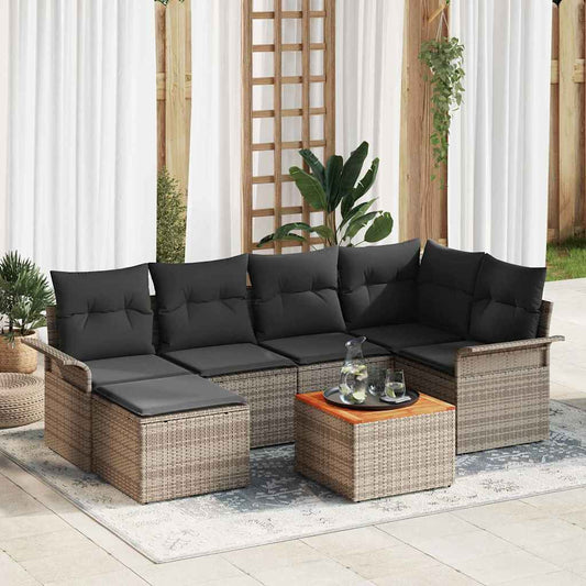 Garten-Sofa-Set mit Kissen mit Speicher 7 pcs Grau