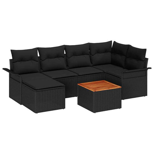 Garten-Sofa-Set mit Kissen mit Speicher 7 pcs Schwarz