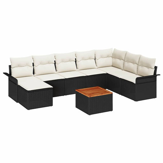 Garten-Sofa-Set mit Kissen mit Speicher 9 pcs Schwarz und Creme