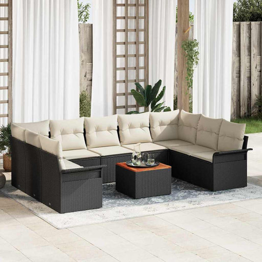 Garten-Sofa-Set 10 pcs Schwarz und Creme 55 x 55 x 37 cm
