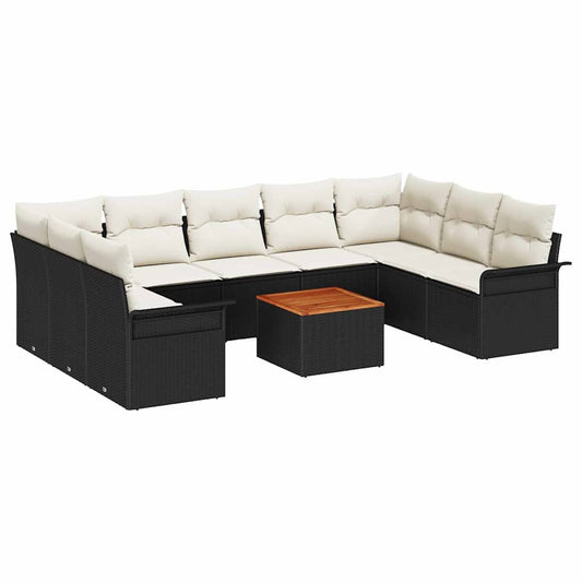 Garten-Sofa-Set 10 pcs Schwarz und Creme 55 x 55 x 37 cm