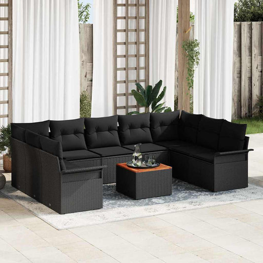 Garten-Sofa-Set mit Kissen mit Speicher 10 pcs Schwarz