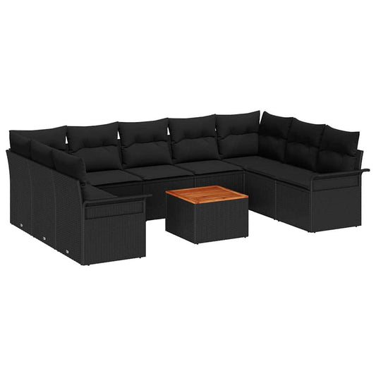 Garten-Sofa-Set mit Kissen mit Speicher 10 pcs Schwarz
