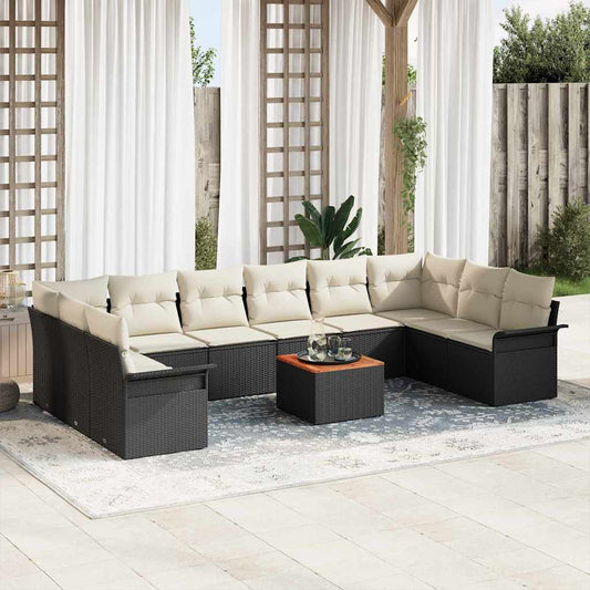 Garten-Sofa-Set 11 pcs Schwarz und Creme 55 x 55 x 37 cm