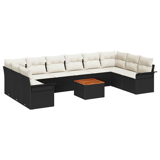 Garten-Sofa-Set 11 pcs Schwarz und Creme 55 x 55 x 37 cm