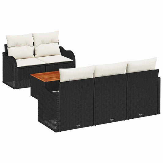 Garten-Sofa-Set 6 pcs Schwarz und Creme 55 x 55 x 37 cm