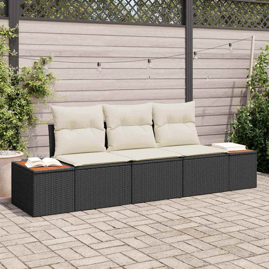 Garten-Sofa-Set mit Kissen 3 pcs Schwarz und Creme Poly Rattan