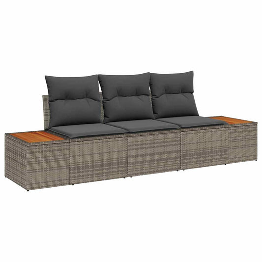 Garten-Sofa-Set mit Kissen mit Speicher 3 pcs Grau Poly Rattan