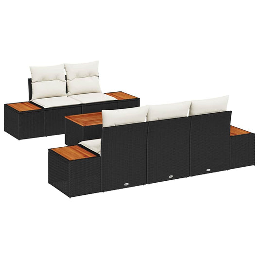 Garten-Sofa-Set mit Kissen 6 pcs Schwarz Poly Rattan
