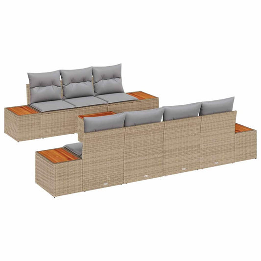 Garten-Sofa-Set mit Kissen mit Speicher 8 pcs Beige Poly Rattan