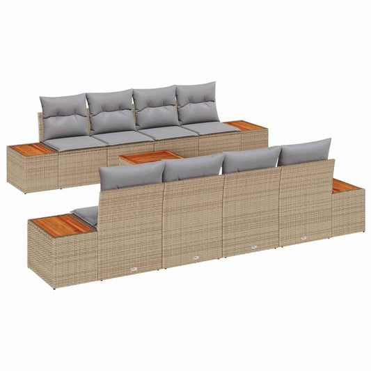 Garten-Sofa-Set mit Kissen mit Speicher 9 pcs Beige Poly Rattan