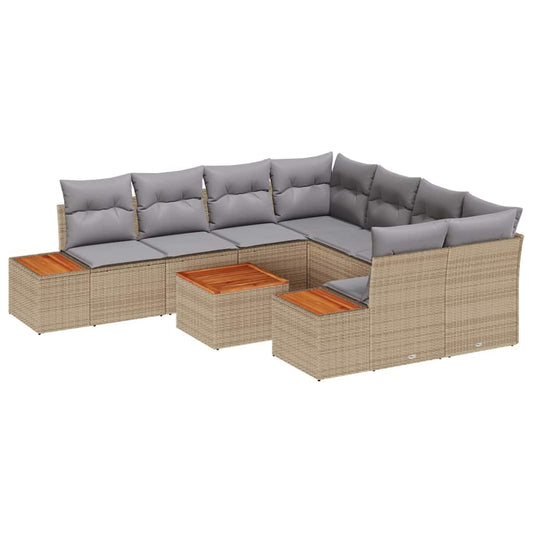 Garten-Sofa-Set mit Kissen mit Speicher 9 pcs Beige Poly Rattan