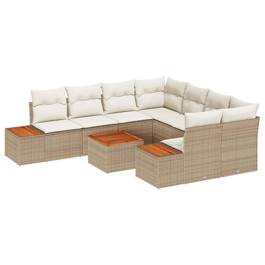 Garten-Sofa-Set mit Kissen mit Speicher 9 pcs Beige Poly Rattan