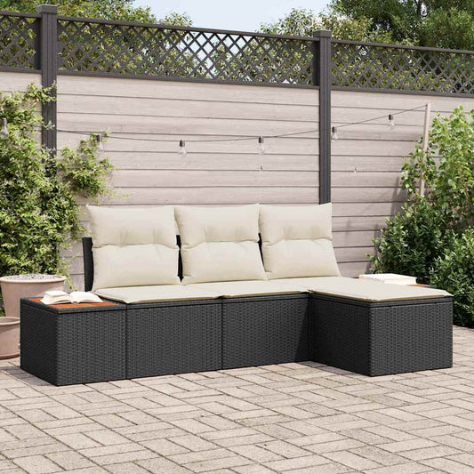 Garten-Sofa-Set 4 pcs Schwarz und Creme 184 x 62 x 85 cm