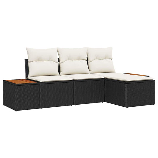 Garten-Sofa-Set 4 pcs Schwarz und Creme 184 x 62 x 85 cm