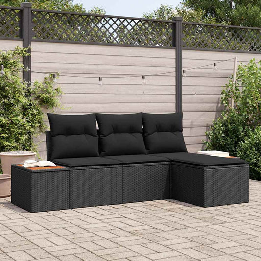Garten-Sofa-Set 4 pcs Schwarz 184 x 62 x 85 cm Poly Rattan