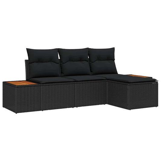 Garten-Sofa-Set 4 pcs Schwarz 184 x 62 x 85 cm Poly Rattan