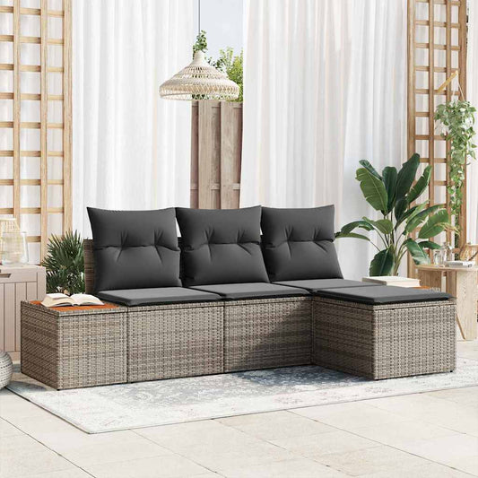 Garten-Sofa-Set 4 pcs Grau 184 x 62 x 85 cm Poly Rattan