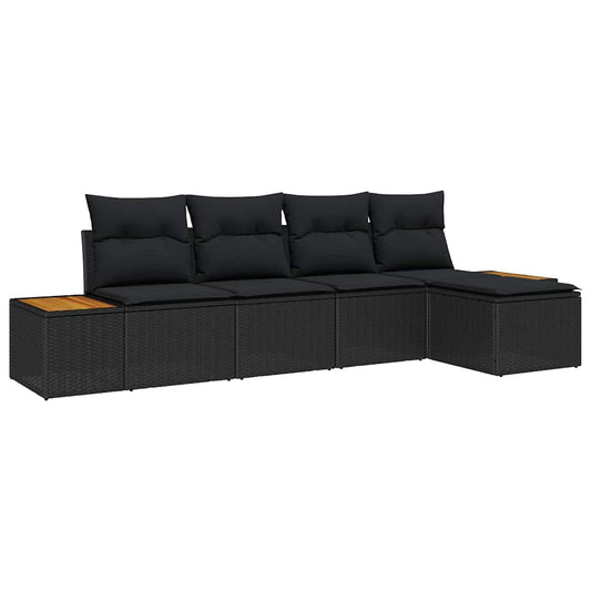 Garten-Sofa-Set 5 pcs Schwarz 184 x 62 x 85 cm Poly Rattan