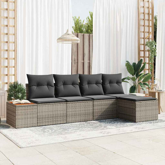 Garten-Sofa-Set 5 pcs Grau 184 x 62 x 85 cm Poly Rattan