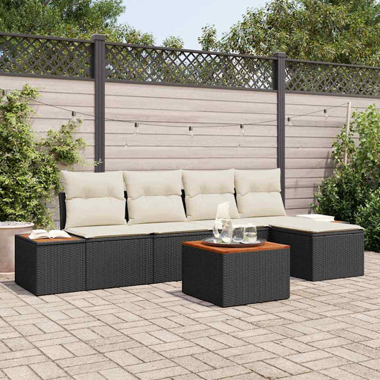 Garten-Sofa-Set 6 pcs Schwarz und Creme 184 x 62 x 85 cm