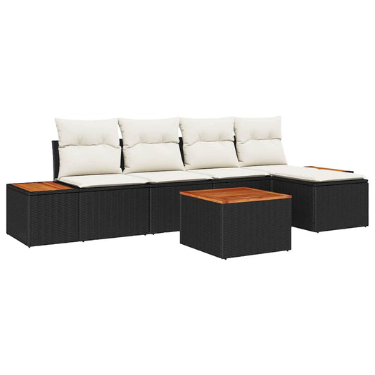 Garten-Sofa-Set 6 pcs Schwarz und Creme 184 x 62 x 85 cm
