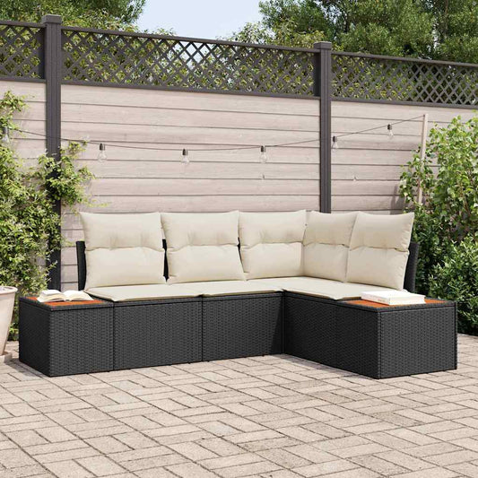 Garten-Sofa-Set 4 pcs Schwarz und Creme 209 x 154 x 85 cm
