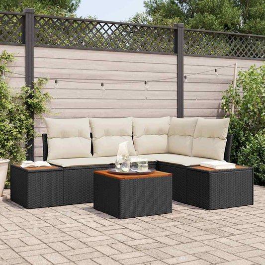 Garten-Sofa-Set 5 pcs Schwarz und Creme 209 x 154 x 85 cm