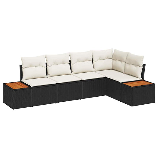 Garten-Sofa-Set 5 pcs Schwarz und Creme 264 x 154 x 85 cm