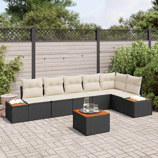 Garten-Sofa-Set 7 pcs Schwarz und Creme 319 x 154 x 85 cm