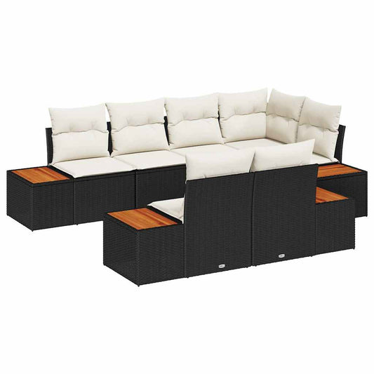 Garten-Sofa-Set 7 pcs Schwarz und Creme 264 x 154 x 85 cm