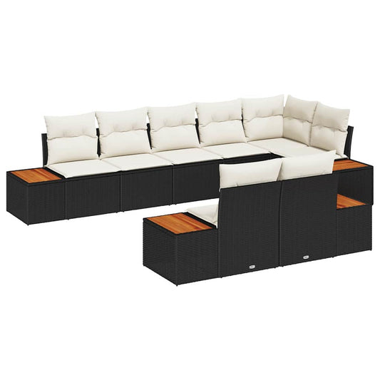 Garten-Sofa-Set 8 pcs Schwarz und Creme 319 x 154 x 85 cm