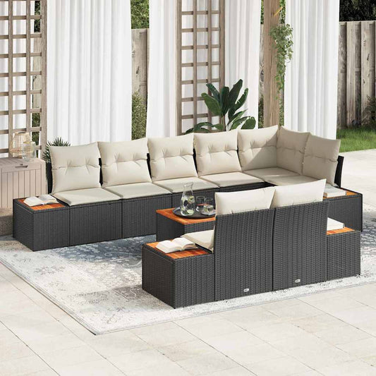 Garten-Sofa-Set 9 pcs Schwarz und Creme 319 x 154 x 85 cm