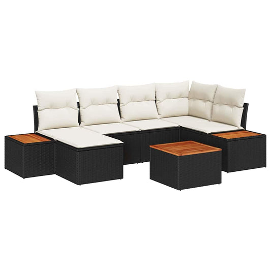 Garten-Sofa-Set 7 pcs Schwarz und Creme 264 x 154 x 85 cm