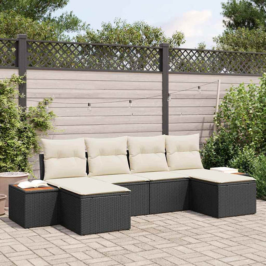 Garten-Sofa-Set 6 pcs Schwarz und Creme 184 x 62 x 85 cm