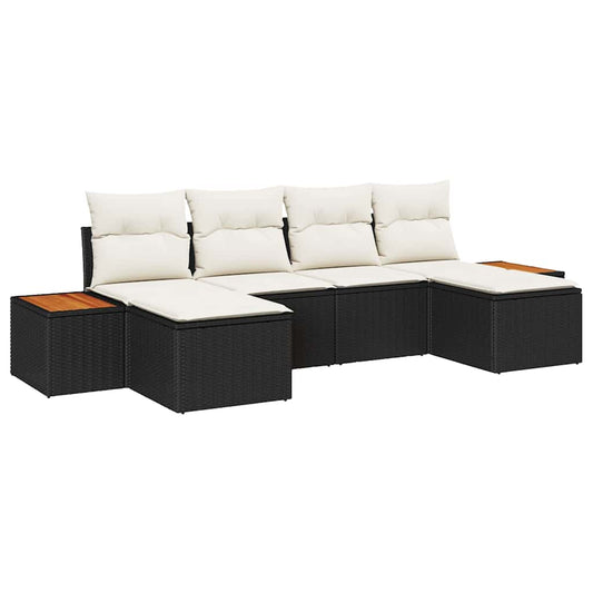 Garten-Sofa-Set 6 pcs Schwarz und Creme 184 x 62 x 85 cm