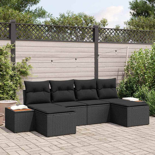 Garten-Sofa-Set 6 pcs Schwarz 184 x 62 x 85 cm Poly Rattan
