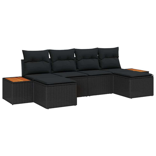 Garten-Sofa-Set 6 pcs Schwarz 184 x 62 x 85 cm Poly Rattan
