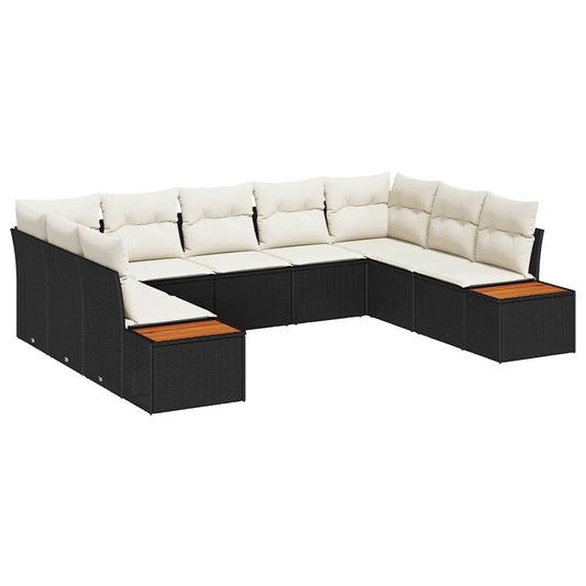 Garten-Sofa-Set 5 pcs Schwarz und Creme 289 x 209 x 85 cm