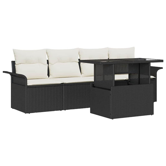 Garten-Sofa-Set mit Kissen 5 pcs Schwarz Poly Rattan
