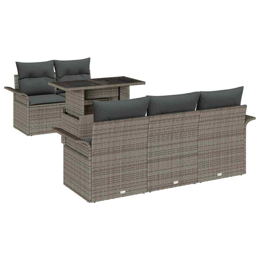 Garten-Sofa-Set mit Kissen mit Speicher 6 pcs Grau Poly Rattan