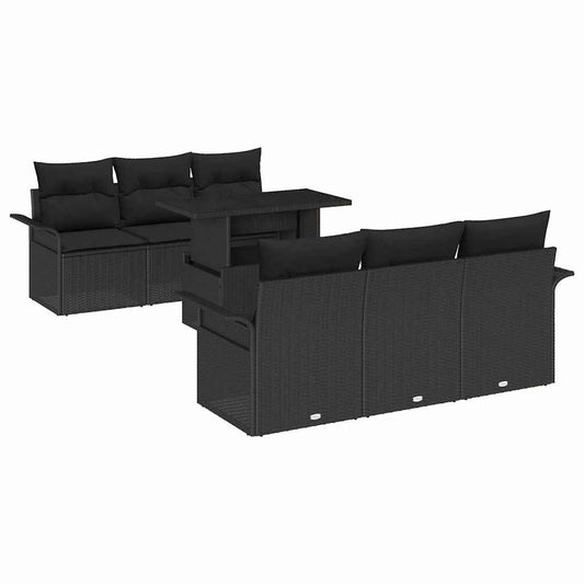 Garten-Sofa-Set mit Kissen 7 pcs Schwarz Poly Rattan