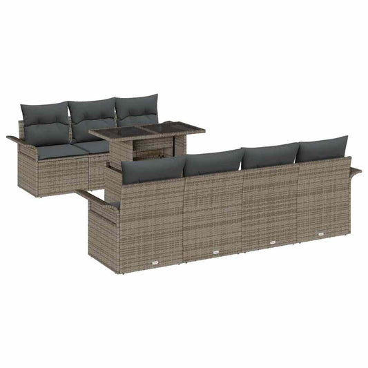 Garten-Sofa-Set mit Kissen mit Speicher 8 pcs Grau Poly Rattan