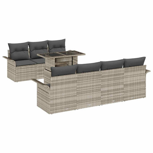 Garten-Sofa-Set mit Kissen 8 pcs Hellgrau Poly Rattan