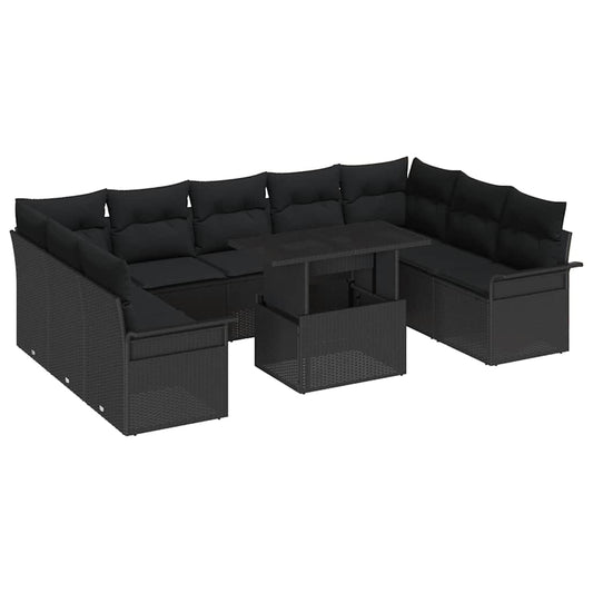 Garten-Sofa-Set 10 pcs Schwarz 100 x 55 x 73 cm Poly Rattan