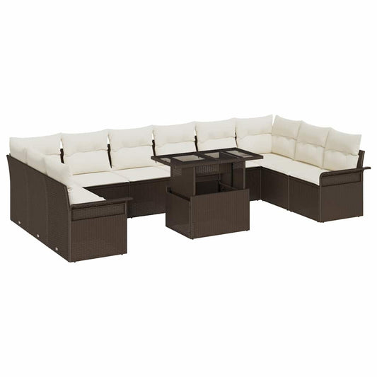 Garten-Sofa-Set 11 pcs Braun 100 x 55 x 73 cm Poly Rattan