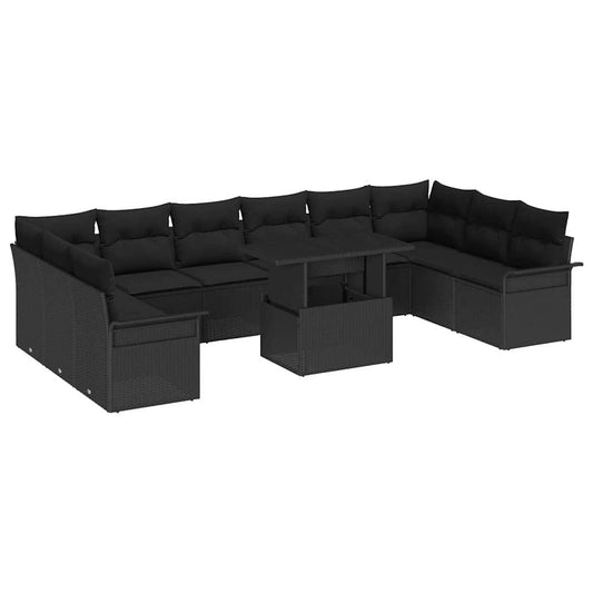 Garten-Sofa-Set 11 pcs Schwarz 100 x 55 x 73 cm Poly Rattan