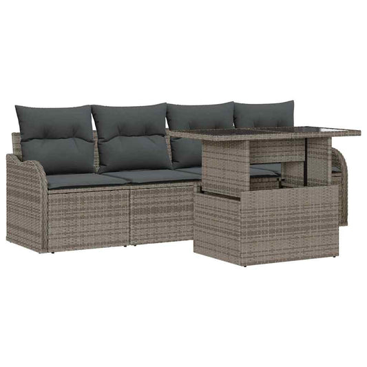 Garten-Sofa-Set 5 pcs Grau 100 x 55 x 73 cm Poly Rattan