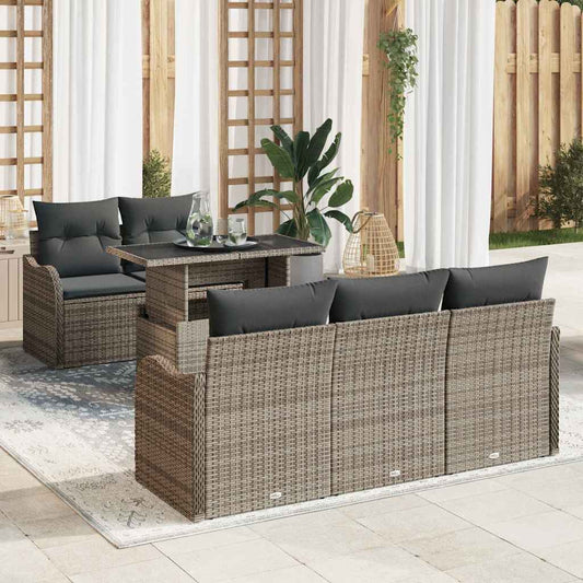 Garten-Sofa-Set mit Kissen mit Speicher 6 pcs Grau Poly Rattan